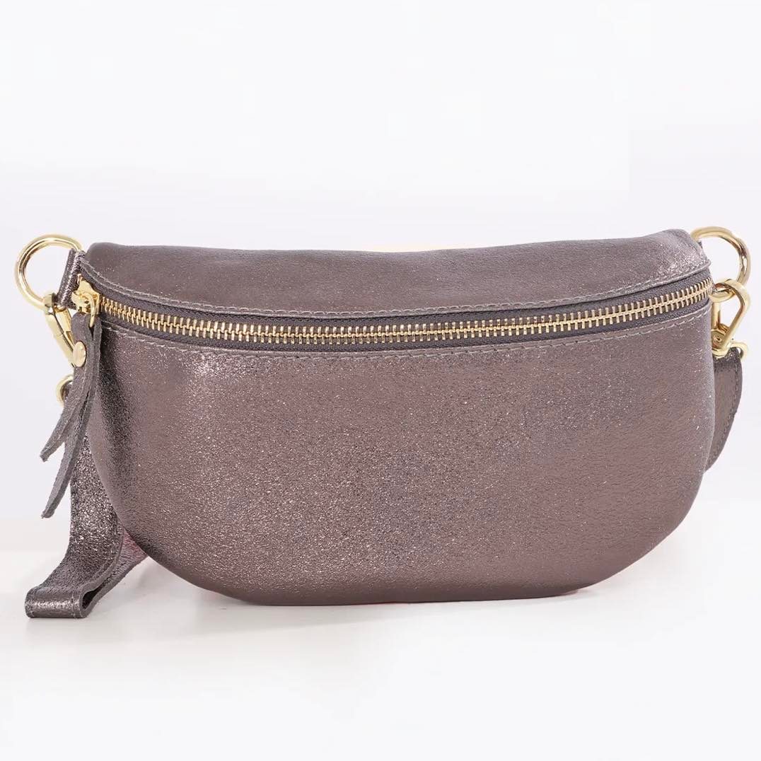 Leather Crossbody / Waist Bag - Pewter